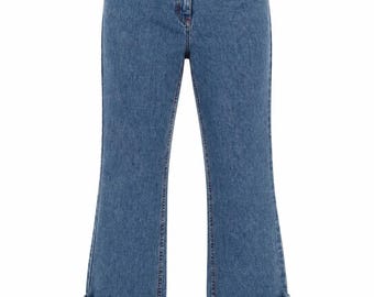 Vintage Blind Date Blue Jeans Women Mid Rise Wide Leg Cuffed Denim Y2K