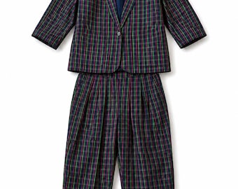 Vintage 90s Plaid Cotton Suit Set Oversized Blazer & Pants 2 Piece Retro Streetwear Women’s Matching Set M