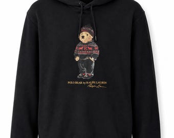 Polo Ralph Lauren Polo Bear Hoodie Women's M Black Graphic Sweatshirt Preppy Streetwear