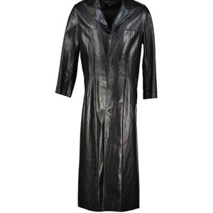 Vintage real leather long black coat