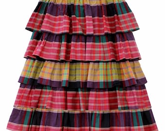 Checkered Midi Skirt 90s Betty Barclay Cotton Skirt Y2K Preppy Academia Vintage Style Women M