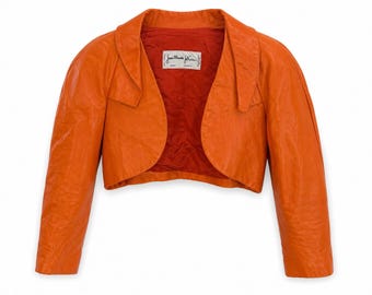 Vintage Jean Claude Jitrois Orange Cropped Jacket 90s Leather Style