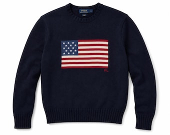 Polo Ralph Lauren Men's Blue Cotton Crew Neck Graphic Sweater