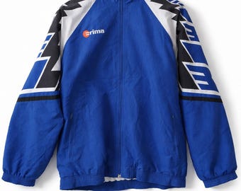 Giacca sportiva vintage Erima blu: giacca a vento streetwear retrò anni 2000 (poliestere)