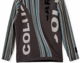 Carlo Colucci Sweater Brown Striped Knit 90s Oversized Jumper Y2K Statement Vintage Style Streetwear Men M