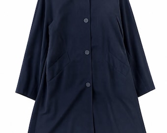 Vintage Max Mara Virgin Wool Trench Coat Navy Blue Oversized Designer Coat M