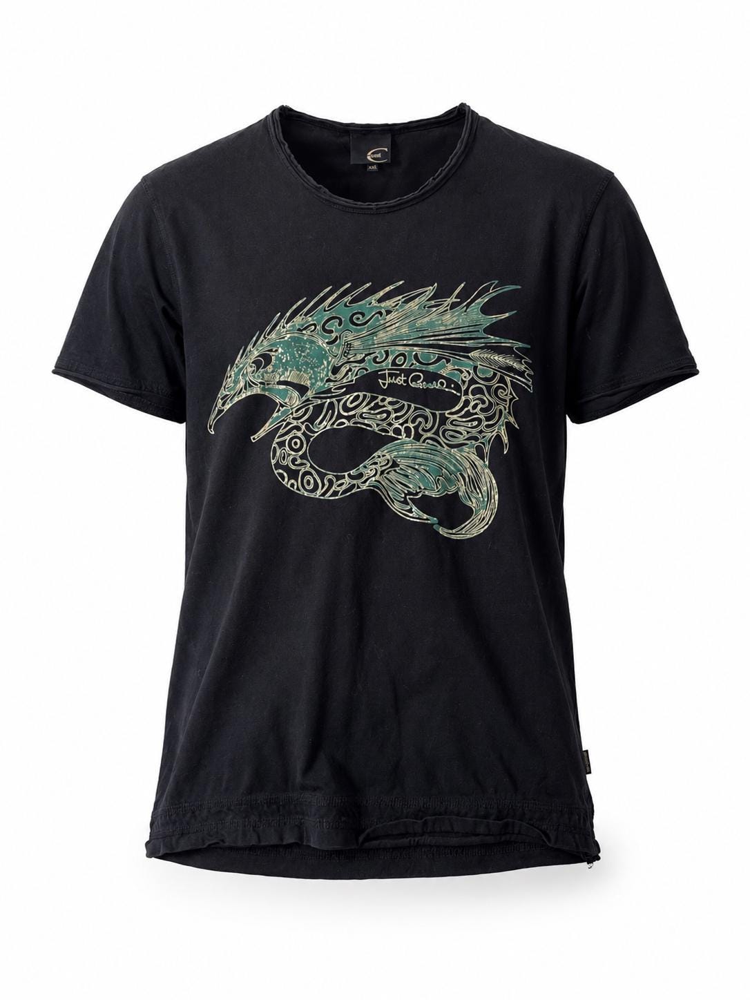 just cavalli ホース　グラフィック　tシャツ　y2k Y2K Just Cavalli Dragon Print Top Designer Graphic Black Shirt