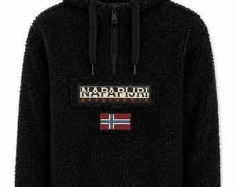 Napapijri Black Teddy Fleece Pullover Women's Hooded Sherpa Jacket