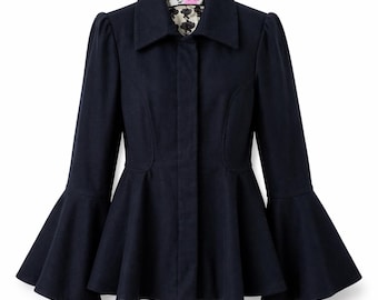 Black Wool Jacket Women Minimalist Coat Y2K 90s Style Casual Chic Vintage Look Tailored Jacket S
