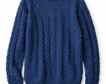 Maglione a trecce in cotone blu anni '90 di Thomas & Son – Pullover retrò minimalista in stile normcore