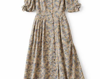 Vintage H. Moser Sand Floral Midi Dress – 90s Retro Statement Piece