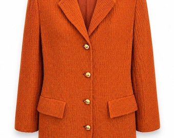 Vintage Christian Dior Orange Wool Silk Blazer Women Textured Long Jacket