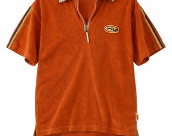 Fila Top Orange Y2K Oversized Sweatshirt 90s Sportswear Streetwear Vintage Print Top Men M