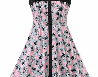 Hell Bunny Pink Dress Rockabilly Midi Dress Y2K Pin Up Vintage Style Cotton Dress Alternative Women M