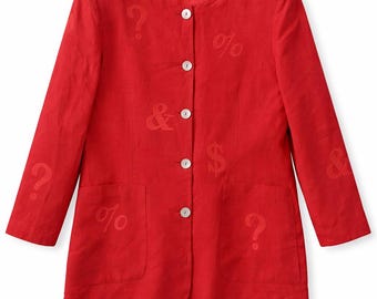 Blazer da donna in lino rosso stile anni '90, giacca minimalista Y2K, stile vintage Officecore, blazer estivo leggero M