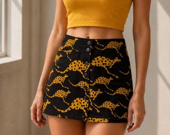 Vintage Y2K Cheetah Print Mini Skirt Black Yellow Active Wear Size S