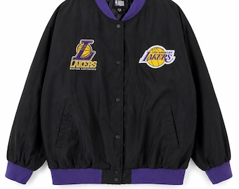 Vintage NBA Los Angeles Lakers Bomber Jacket Men's L Black Y2K Oversized
