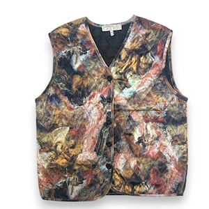 Vintage Womens Vest Gabriella Benelli Green Print Casual 90s Polyester Statement Retro Fashion Top image 1