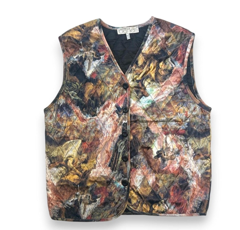 Vintage Womens Vest Gabriella Benelli Green Print Casual 90s Polyester Statement Retro Fashion Top image 1