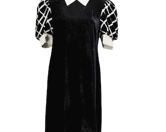 Vintage Escada Black Rayon Knee Length Dress – Elegant Retro Evening Statement (S)