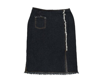 Dark Gray Denim Midi Skirt: 90s Retro Streetwear, Minimalist Cotton Style