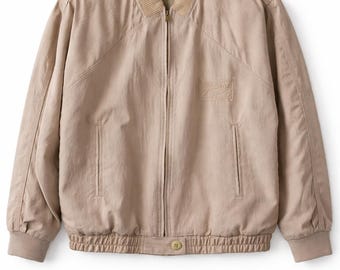 Chaqueta bomber vintage estilo años 90, color arena, ligera, de viscosa, para mujer, estilo casual urbano, talla L