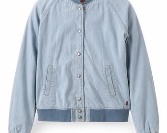 Vintage Levi’s Light Blue Denim Bomber Jacket Women Oversized 90s Jean Jacket