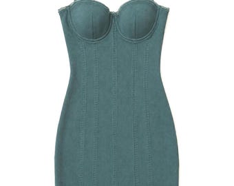 Guess Green Knit Corset Mini Dress Y2K Bodycon Bustier Spaghetti Strap Dress