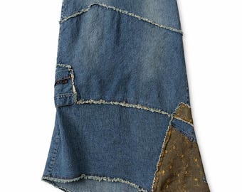 Gonna lunga in denim Y2K blu stile anni '90, gonna lunga in jeans look vintage streetwear casual in cotone da donna M