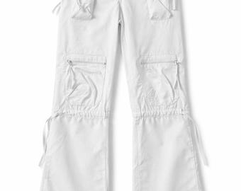 Pantaloni cargo bianchi Y2K da donna, vita bassa, stile utility anni '90, streetwear, misto cotone, look vintage, taglia M