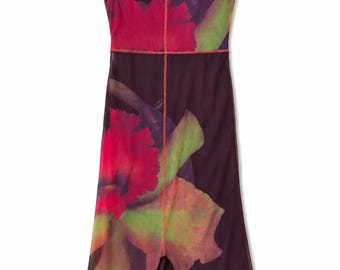 Vintage Jean Paul Mesh Floral Maxi Dress Y2K Sheer Bordeaux Evening Dress M