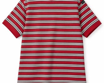 Maglietta Adidas a righe rossa stile anni '90 Y2K, abbigliamento sportivo streetwear vintage, misto cotone, uomo taglia L