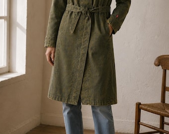 Vintage Levi's Engineered Jeans Olive Green Trench Coat Women's Belted Jacket EU M