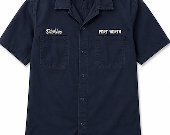 Vintage Dickies Fort Worth Embroidered Work Shirt Navy Blue Men's