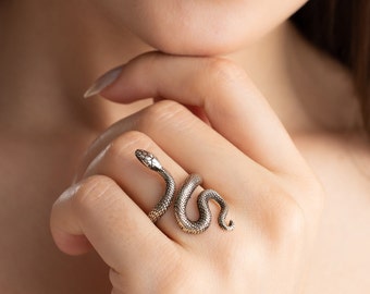 Silver Vintage Snake Ring, Adjustable Snake Ring, Snake Band, 925 Sterling Silver Snake Ring, Silver Gothic Ring for Women, Gift for Her