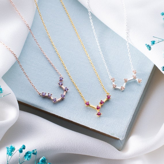 Sterling Silver Zodiac Birthstone Necklace Personalized Planet