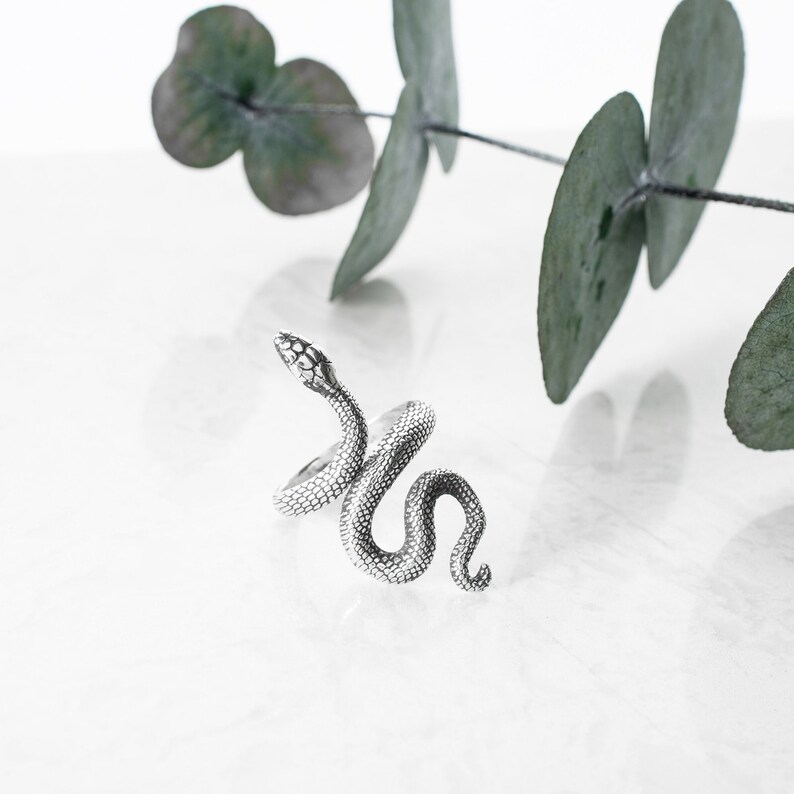 Handmade Adjustable Sterling Silver Snake Wrap Ring - Unisex Bohemian Jewelry