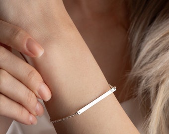 Curved Skinny Bar Personalised Message Slider Bracelet, Bridesmaid Gift, Birthday Gift, Custom Initial Bracelet, Minimal Gift For Her