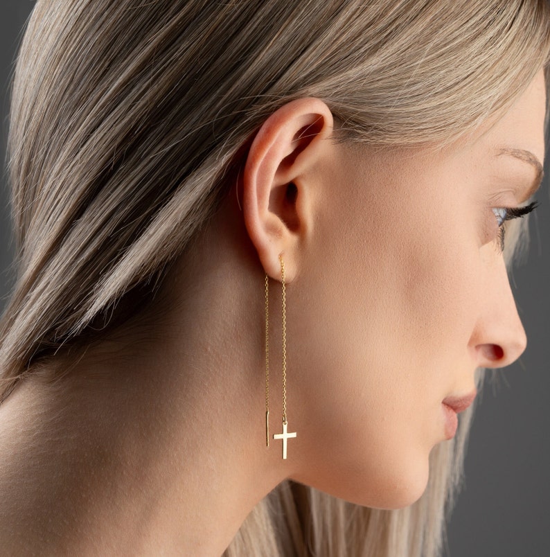 Sterling Silver Tiny Cross Threaders, Cross Threader Earrings, Cross