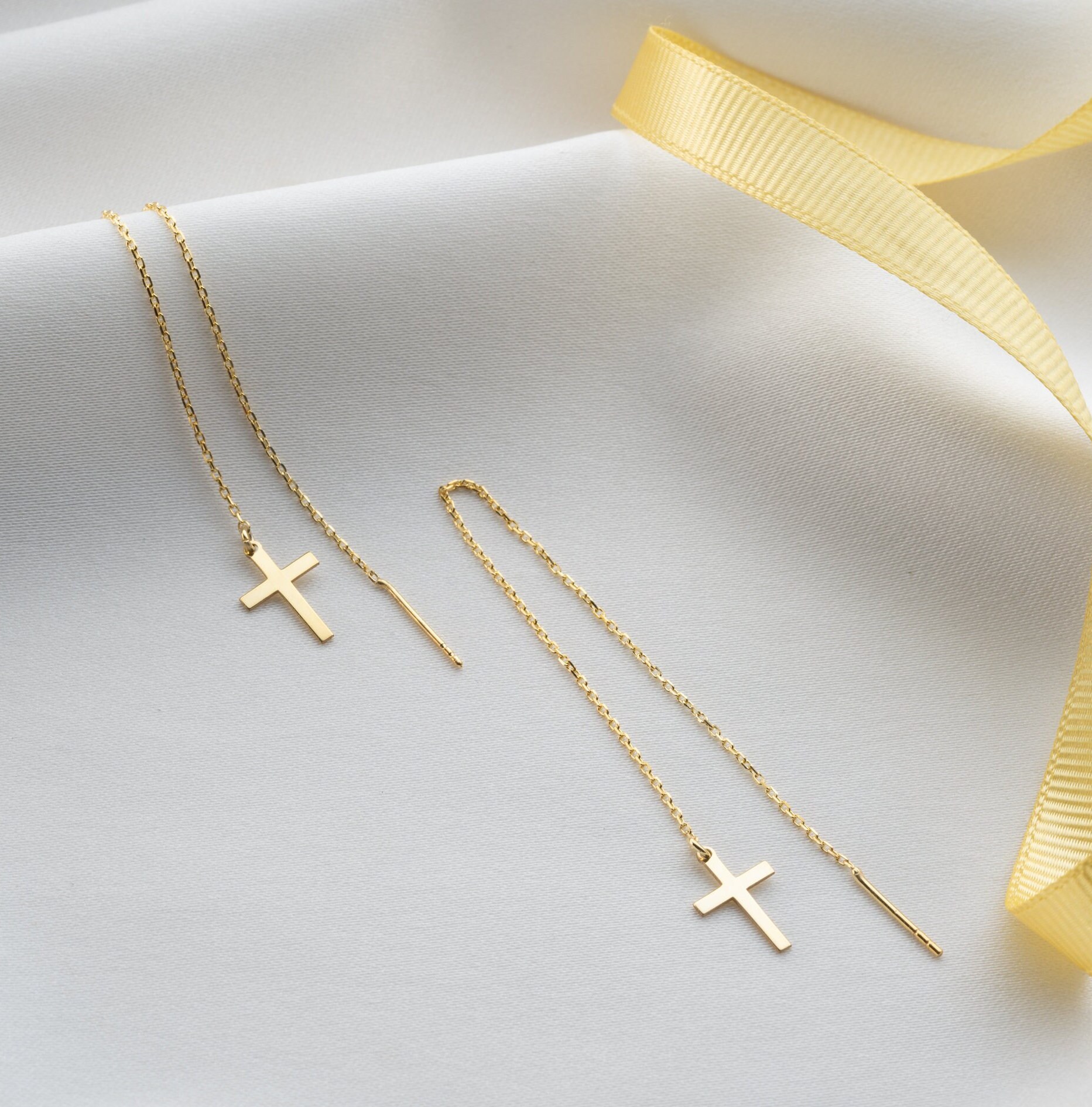 Sterling Silver Tiny Cross Threaders, Cross Threader Earrings, Cross