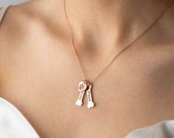 Custom Dog Bone Necklace: Personalized 925 Sterling Silver Paw Charm