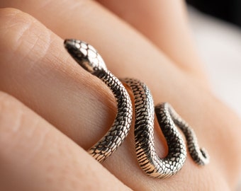 Bague serpent en spirale réglable, bague serpent vintage en argent, bague serpent réglable, bande serpent, bague gothique en argent pour femme, cadeau pour mère