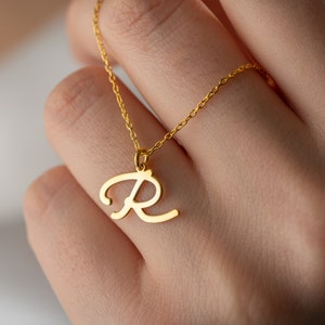 Collar con letra delicada, collar con letra inicial cursiva, collar con colgante de letra de plata, regalo para ella, collar con colgante de letra de oro personalizado.