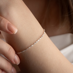 Sterling Silver Singapore Chain Bracelet: Dainty Stackable Jewelry