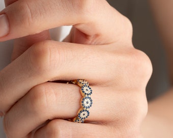 Bague bleu mauvais œil, délicat anneau mauvais œil, bague mauvais œil, bague d'éternité, bijoux mauvais œil, bague de protection, cadeau pour elle, bague minimaliste