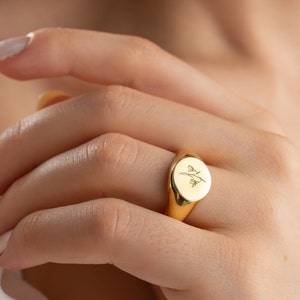 Sterling Silver Birthflower Ring: Engraved Floral Band, Personalized Jewelry