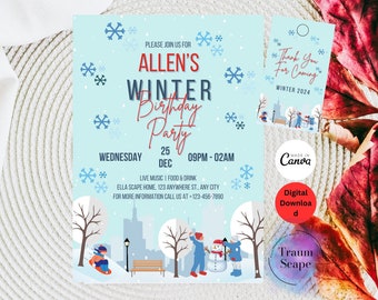Winter Birthday Party Invitation: Snowball Fight Theme (Digital Download)