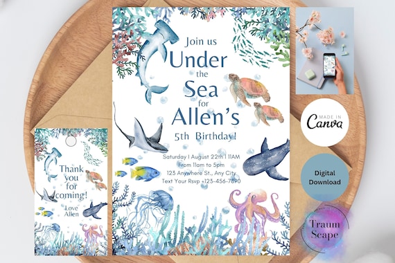 Ocean Birthday Invitation, Sea Animals Theme (Digital Download)