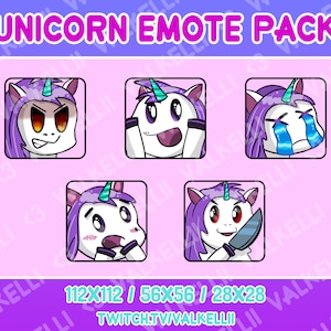 Cute Unicorn Emote Pack for Twitch, Discord