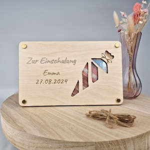 Geldgeschenk Einschulung | Schulanfang Geschenk | Einschulungsgeschenk | Geschenkkarte aus Holz | Geschenkverpackung Einschulung
